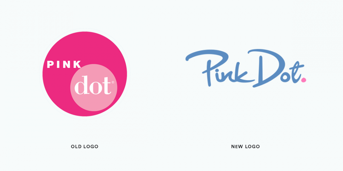 Pink Dot old logo and new wordmark side by side